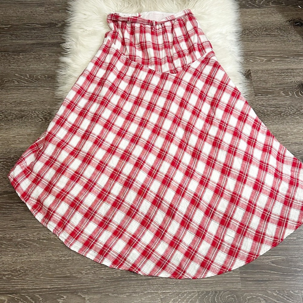 Free People Womens Red Plaid Maxi Skirt Size XS Tie Detail Hi Lo Length - Picture 2 of 5